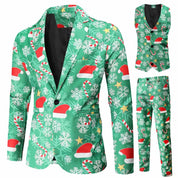 Christmas Men's 3 Piece Slim Fit Folral Printed Suit