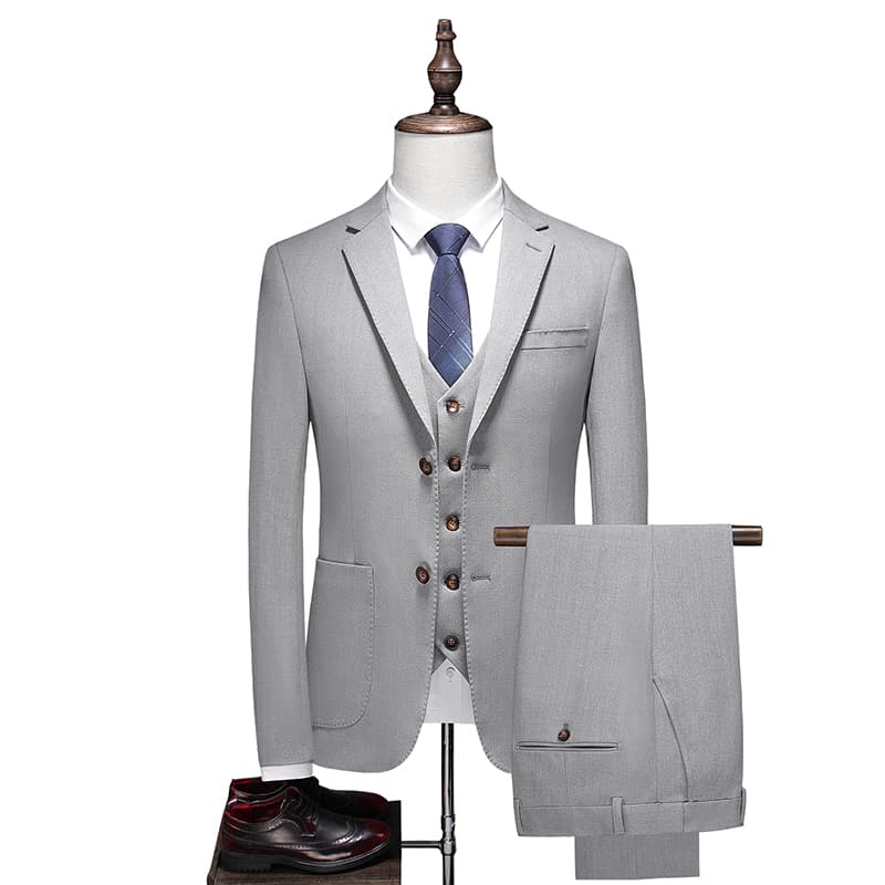 Men's 3 Piece Two Button Suit in Black Grey