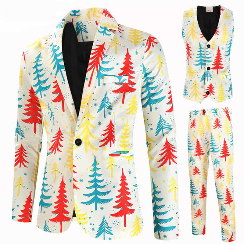 Men's Christmas Slim Fit One Button Printed Suit