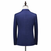 Men's 3 Piece Striped Suit in Navy Blue, Black and Grey
