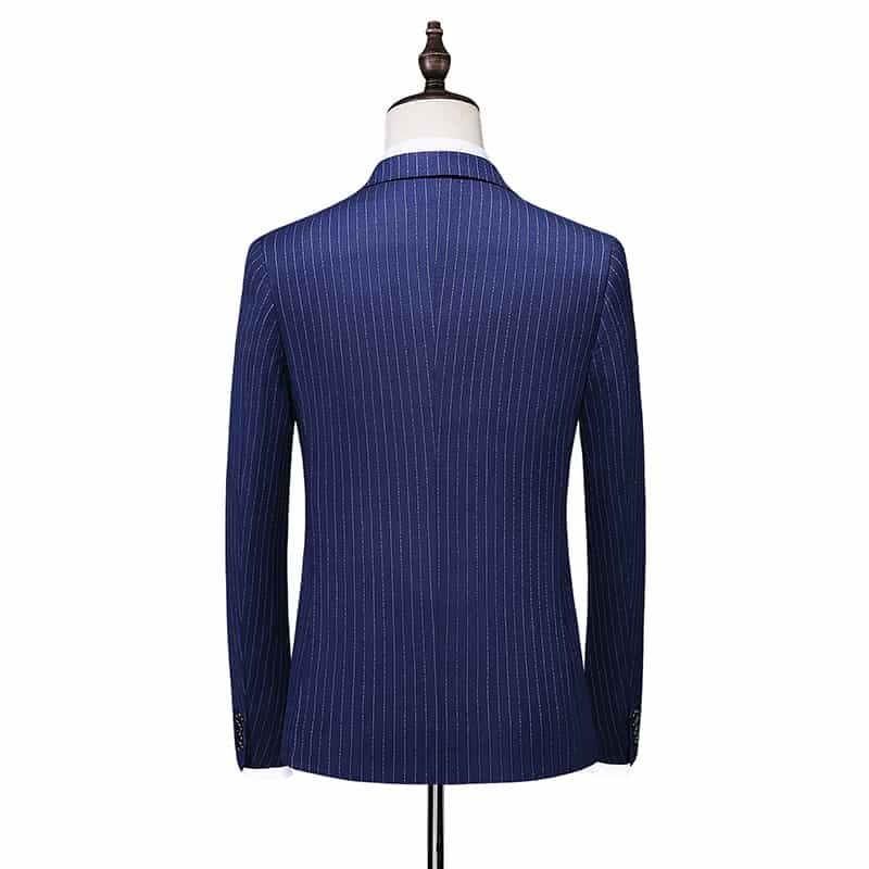 Men's 3 Piece Striped Suit in Navy Blue, Black and Grey