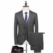Men's 3 Piece Striped Suit in Navy Blue, Black and Grey