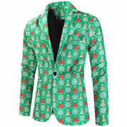 Men's 3 Pieces Christmas Printed Suit in Green Pattern