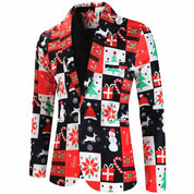 Men's Christmas 3 Piece Casual Printed Red Suit