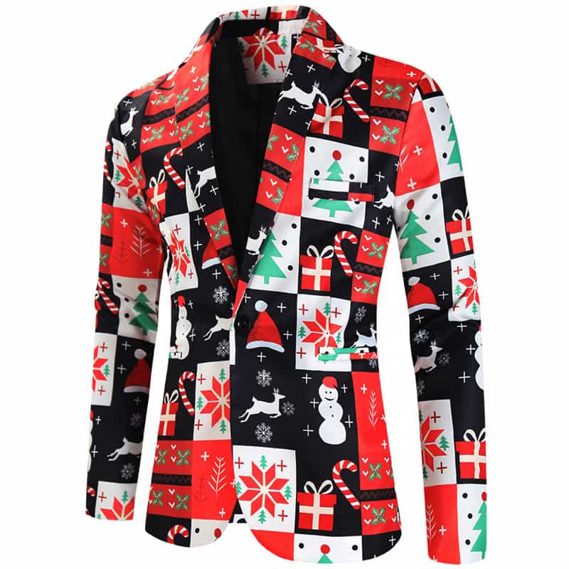 Men's Christmas 3 Piece Casual Printed Red Suit