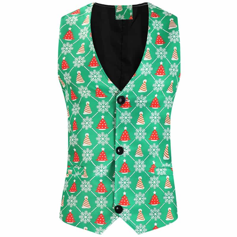 Men's 3 Pieces Christmas Printed Suit in Green Pattern