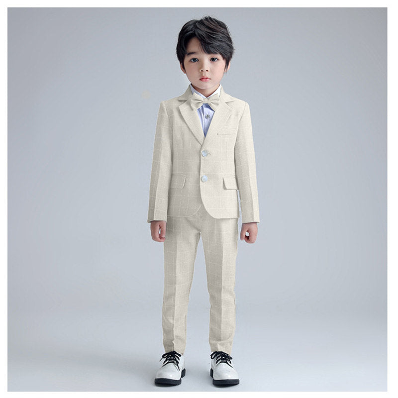 Boys 4 Piece Plaid Suit of Jacket, Pants, Shirt and Bow Tie