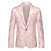 Men's Blazer One Button Floral Printed Sport Coat