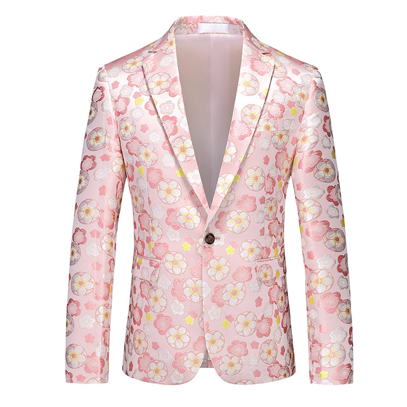 Men's Blazer One Button Floral Printed Sport Coat