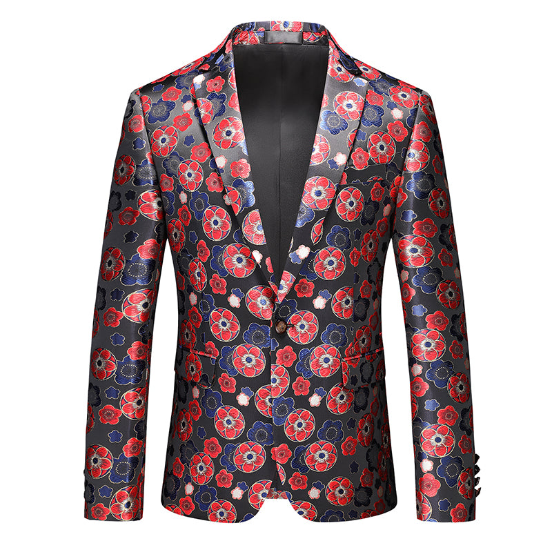 Men's Blazer One Button Floral Printed Sport Coat