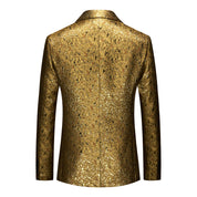Men's Gold Printed Blazer Casual One Button Suit Jacket Sport Coat