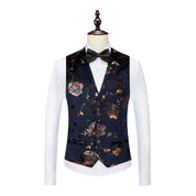 Mens Single Breasted Floral Vest in Black Blue