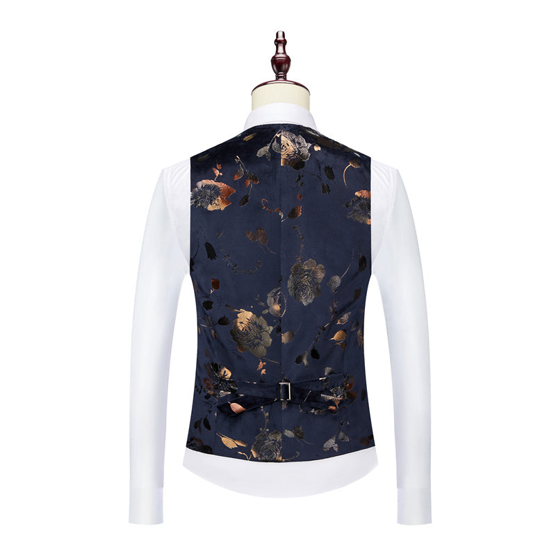 Mens Single Breasted Floral Vest in Black Blue