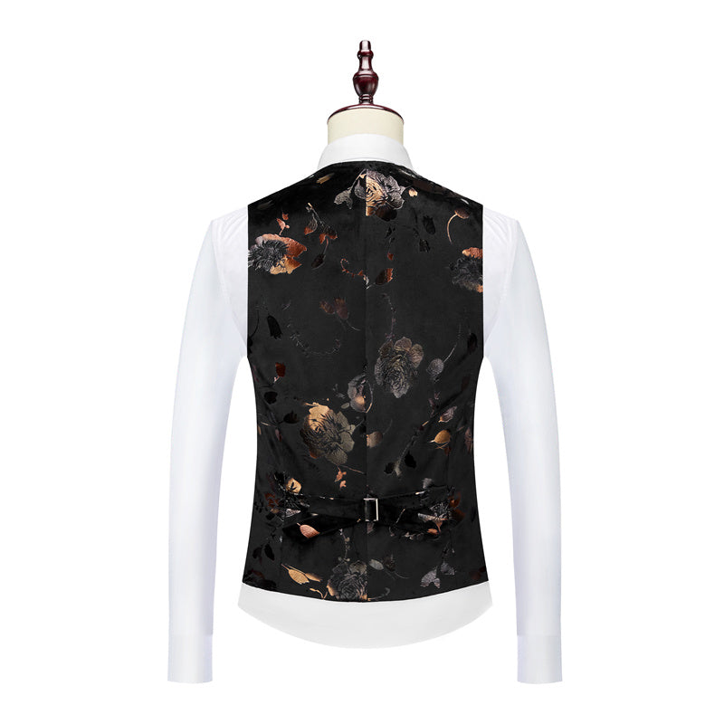Mens Single Breasted Floral Vest in Black Blue