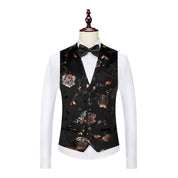 Mens Single Breasted Floral Vest in Black Blue