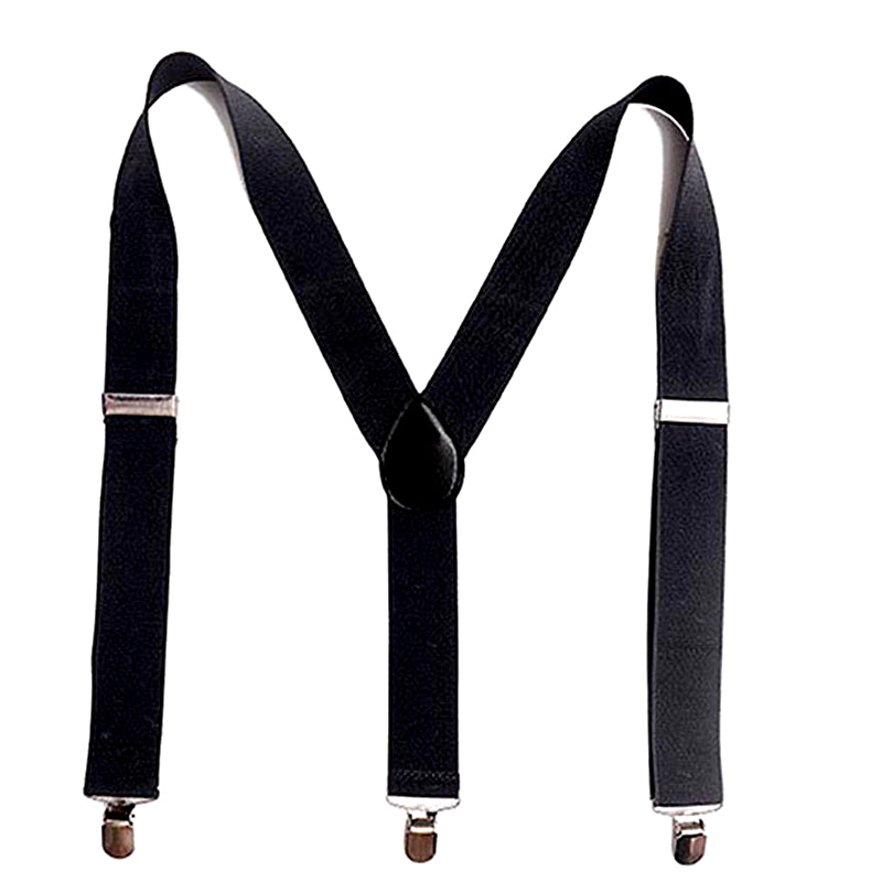 Mens Y-Shape Adjustable Suspender With 12 Solid Solid Elastic Straps