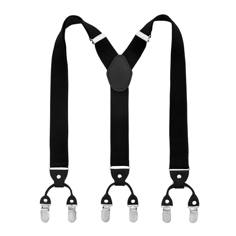 Mens Y-Shape Adjustable Suspender With Solid Black Blue Elastic Straps