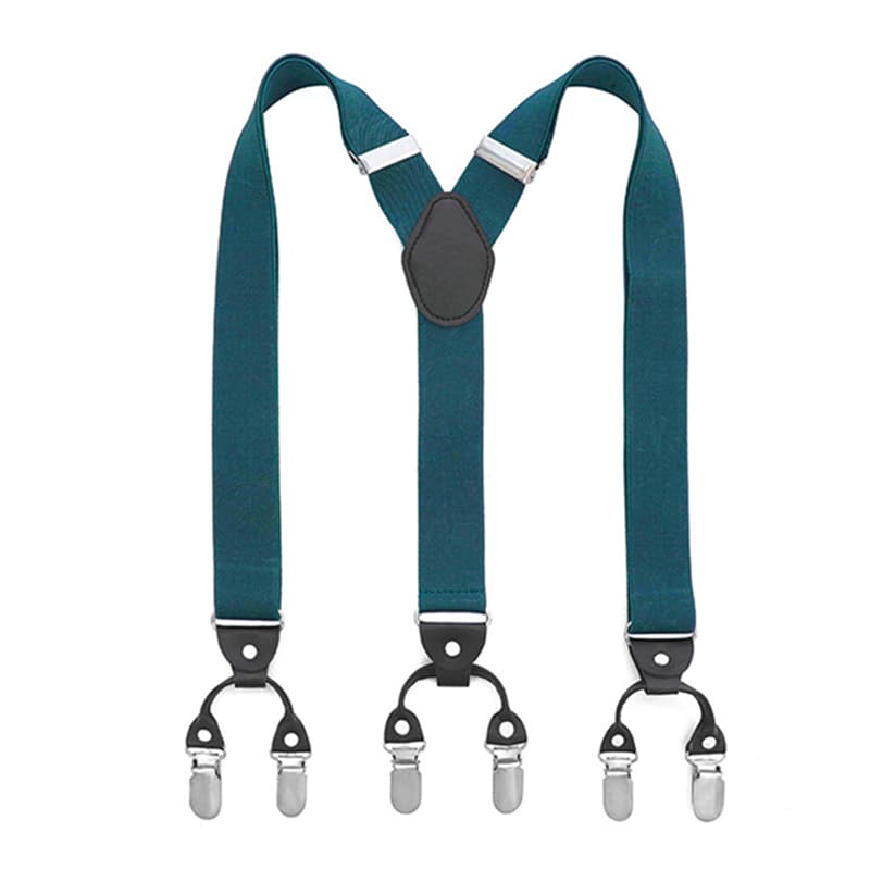 Mens Y-Shape Adjustable Suspender With Solid Black Blue Elastic Straps