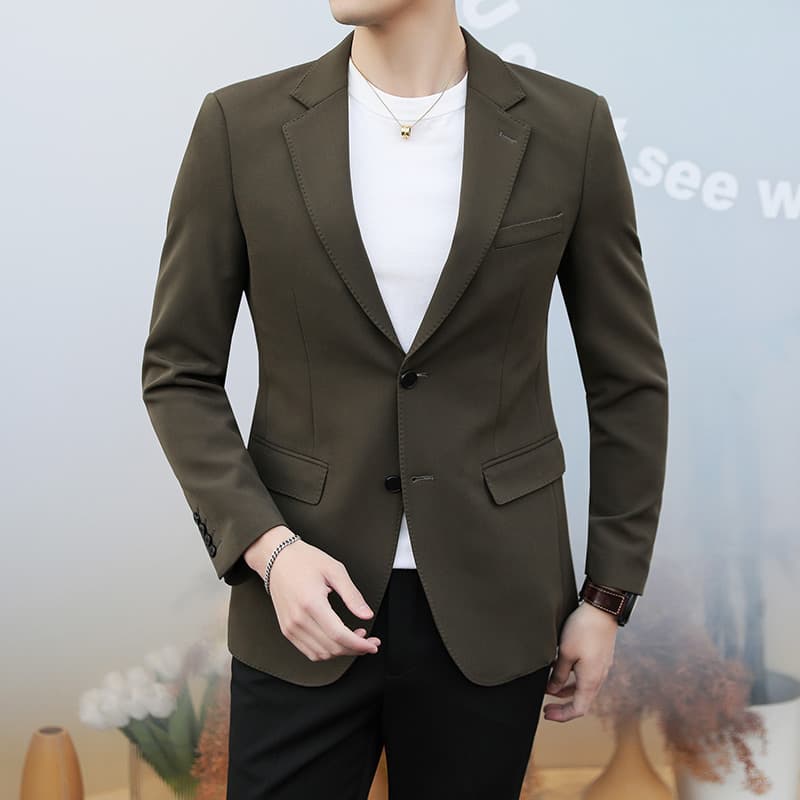 Mens Solid Single Breasted Dark Green Blazer