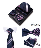 Men's 4 Pieces Fashion Business Striped Tie and Square Scarf Set