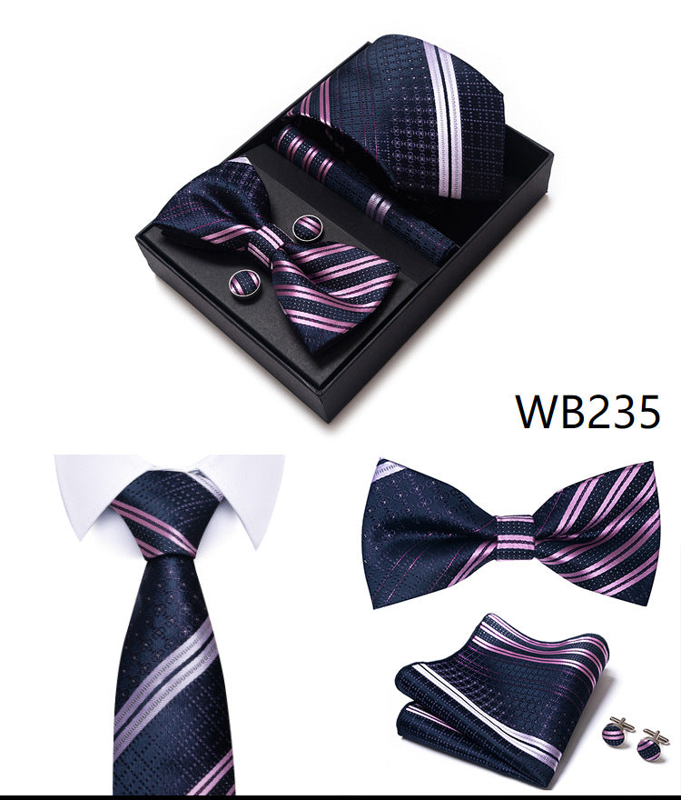Men's 4 Pieces Fashion Business Striped Tie and Square Scarf Set