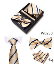 Men's 4 Pieces Fashion Business Striped Tie and Square Scarf Set
