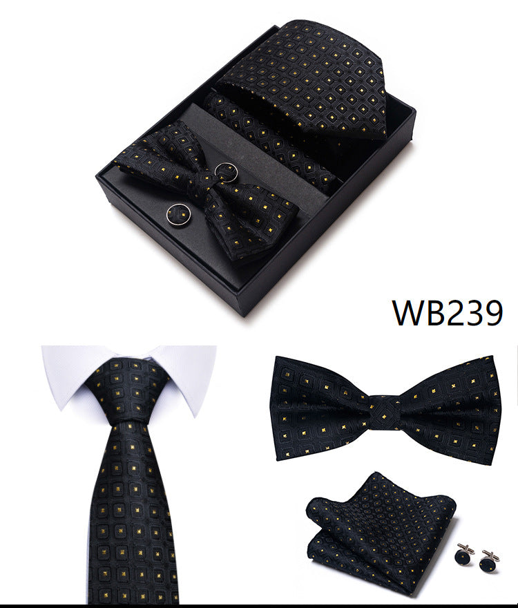 Men's 4 Pieces Fashion Business Striped Tie and Square Scarf Set