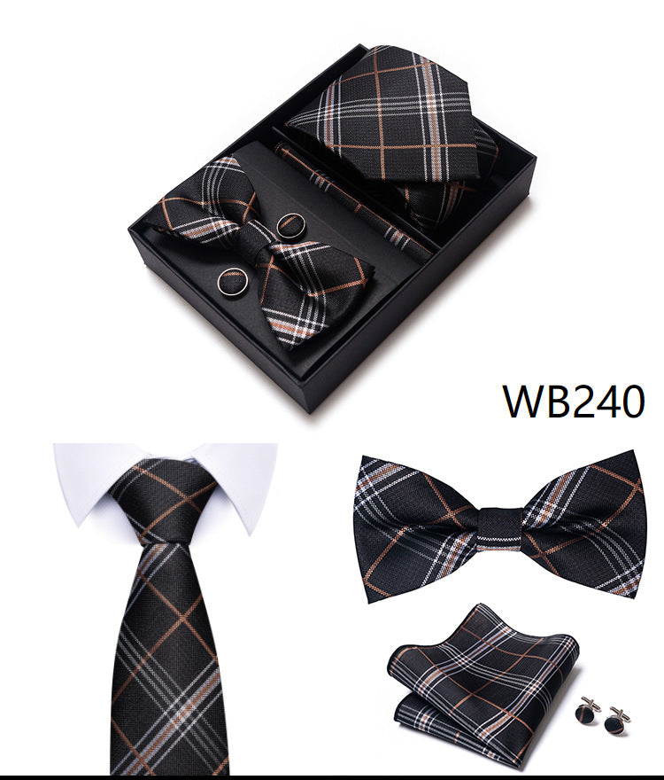 Men's 4 Pieces Business Ties & Square Scarf & Cufflinks Set