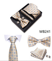 Men's 4 Pieces Business Ties & Square Scarf & Cufflinks Set