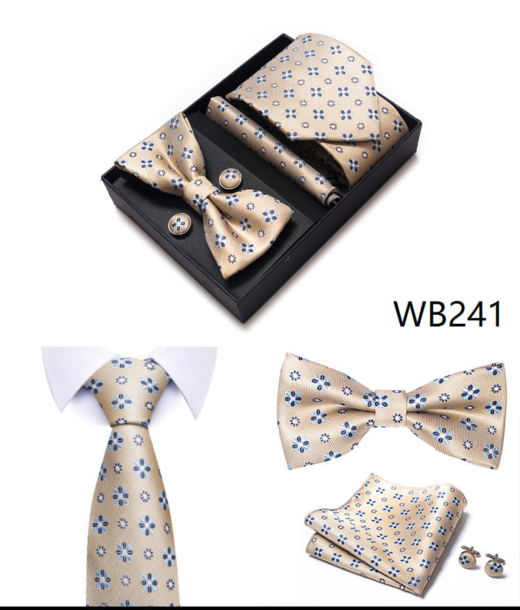 Men's 4 Pieces Business Ties & Square Scarf & Cufflinks Set