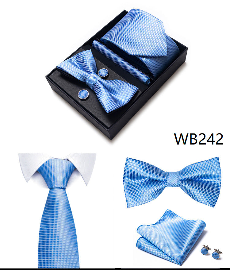 Men's 4 Pieces Business Ties & Square Scarf & Cufflinks Set