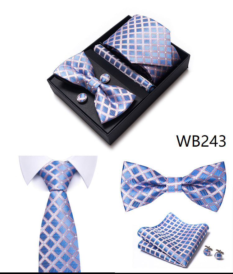 Men's 4 Pieces Business Ties & Square Scarf & Cufflinks Set