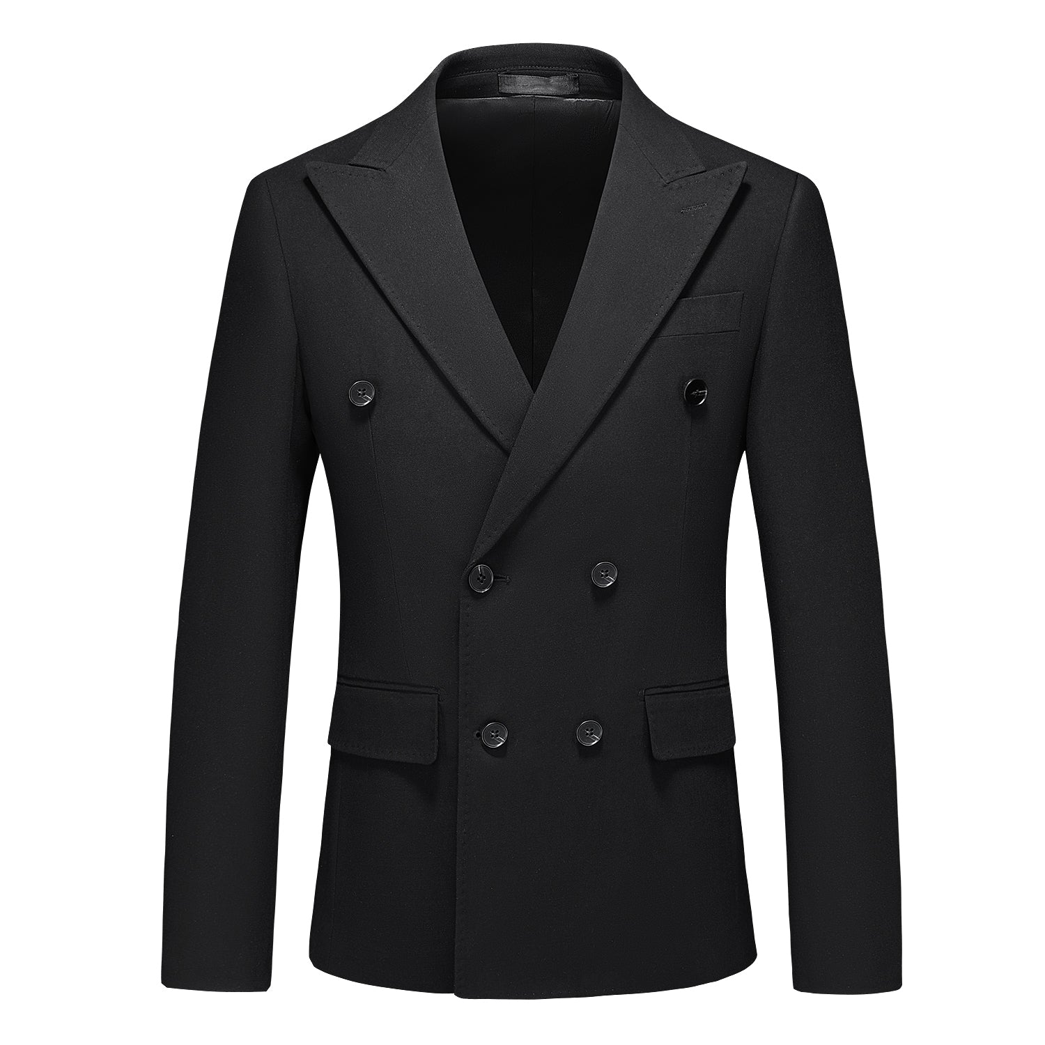 Men's Double Breasted Blazer Solid Suit Jacket in Black