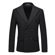 Men's Double Breasted Blazer Solid Suit Jacket in Black