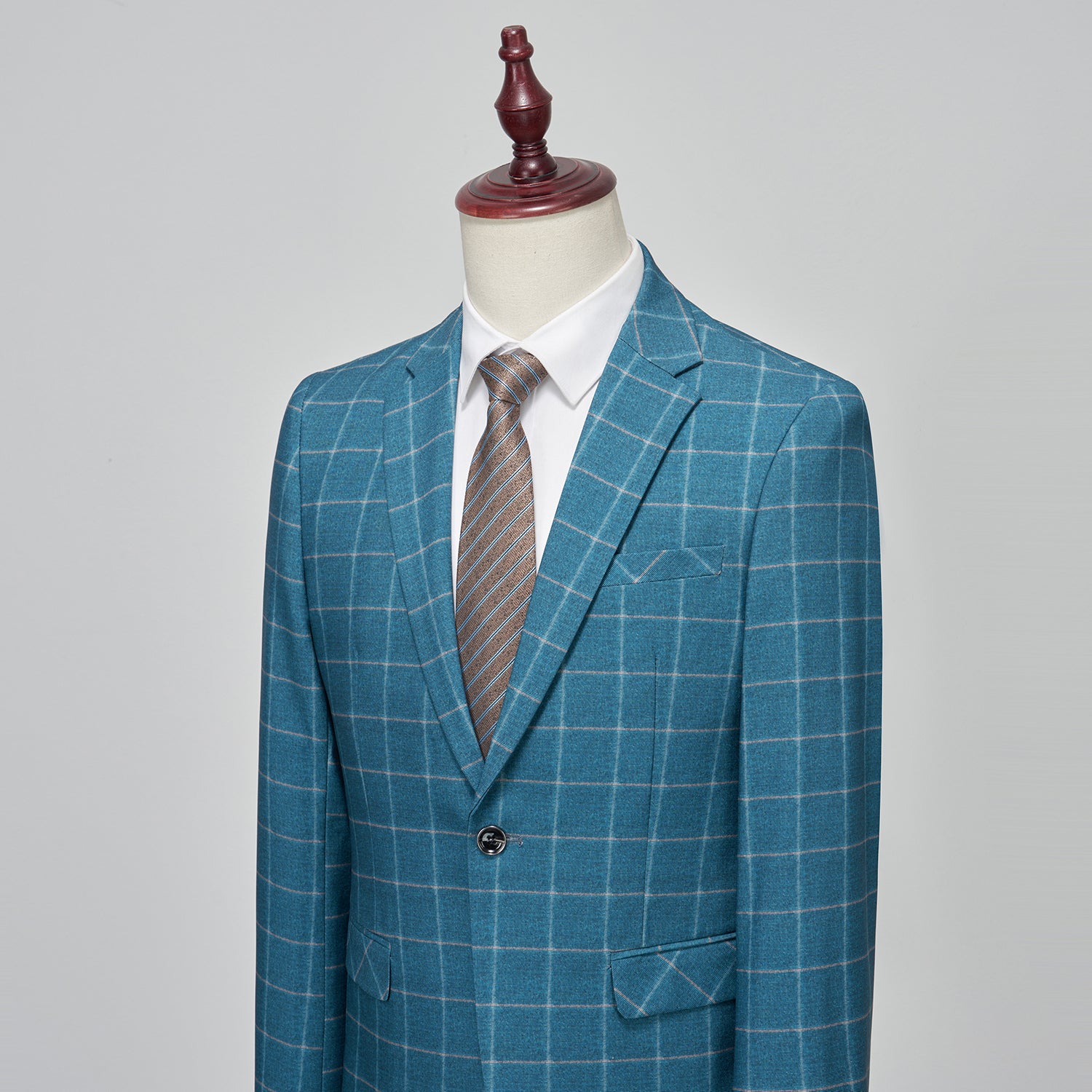 Men's Slim Fit Blazer One Button Blue Plaid Sports Coat