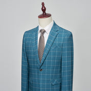 Men's Slim Fit Blazer One Button Blue Plaid Sports Coat