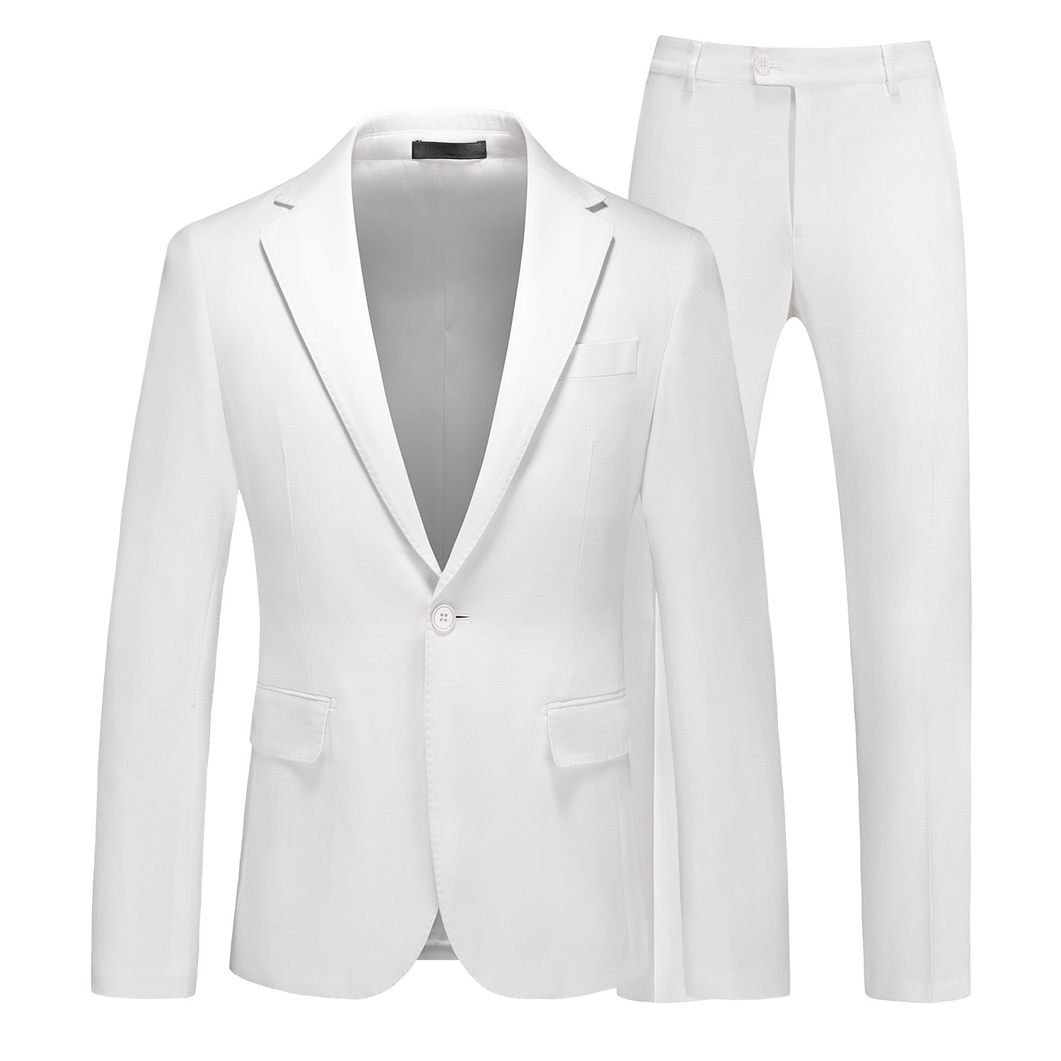 Men's 2 Piece Solid White Suit One Button