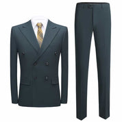 Mens 2 Piece Double Breasted Suit in Solid Dark Green