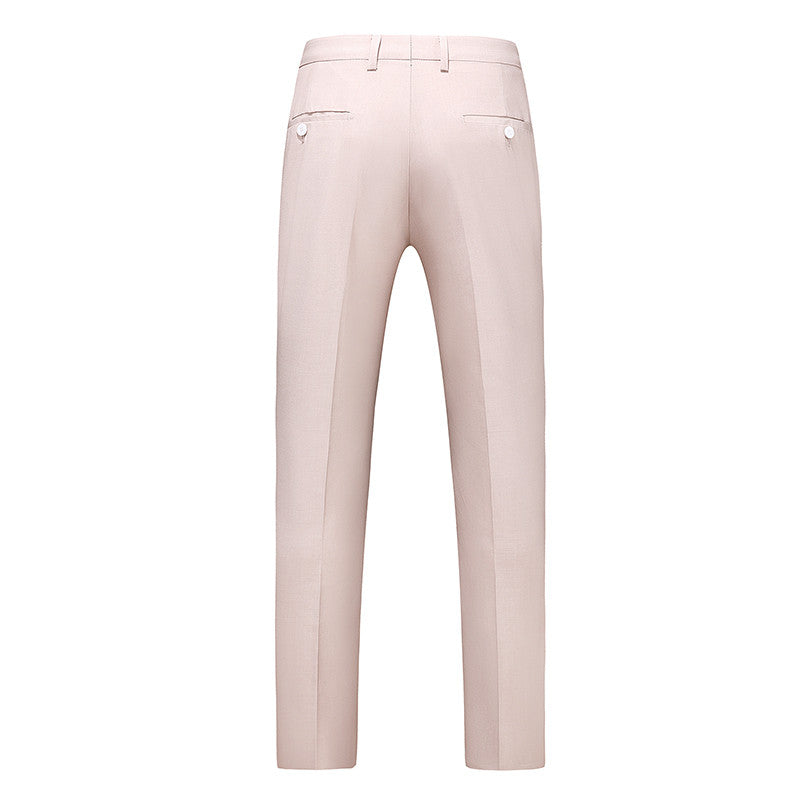 Mens Slim Fit Flat Front Pants Solid Beige Trousers