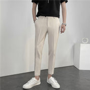 Mens Cropped Prom Pants Slim Fit Ankle-Length Trousers in Solid Grey Black
