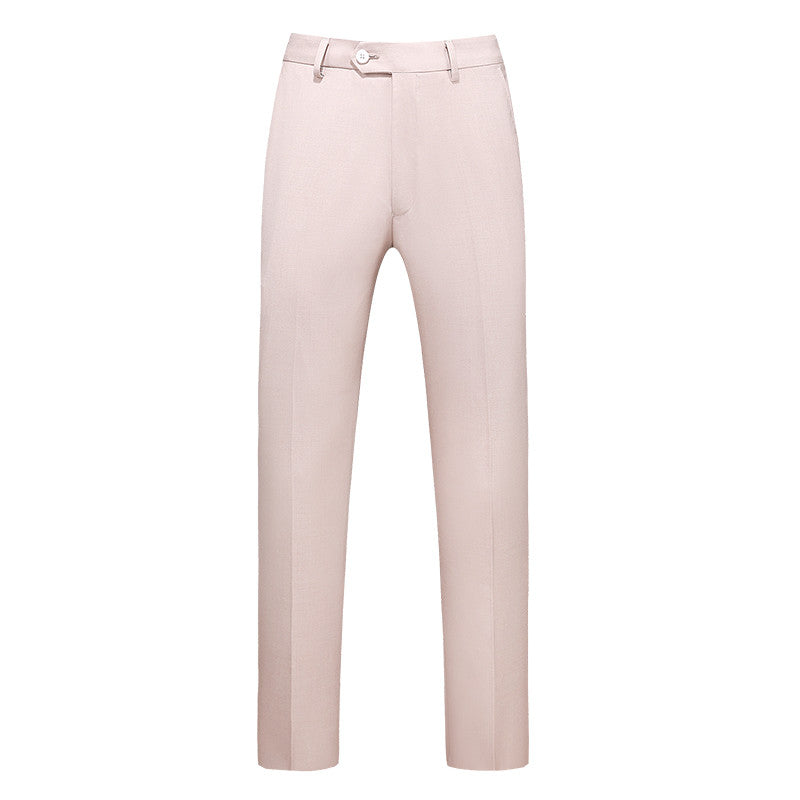 Mens Slim Fit Flat Front Pants Solid Beige Trousers