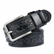 Men’s Carving Leather Belt Phoenix Pattern with Single Alloy Prong Buckle