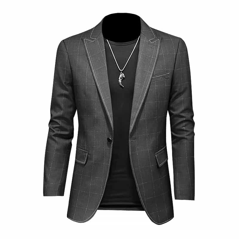 Men's Blazer Slim Fit One Button Suit Jacket Black Plaid Casual Sport Coat