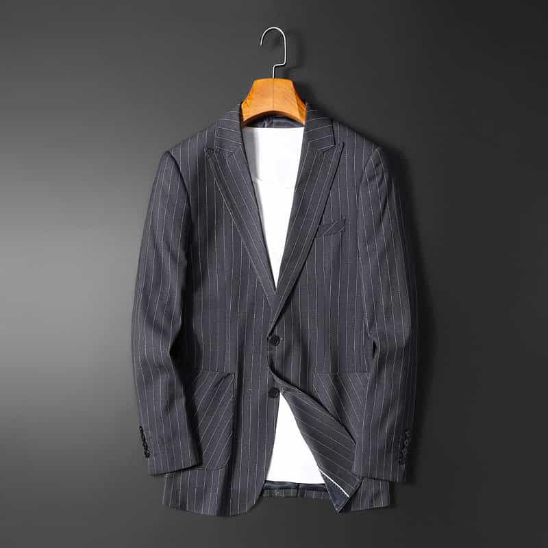 Men's Blazer Slim Fit Pinstripe One Button Suit Jacket