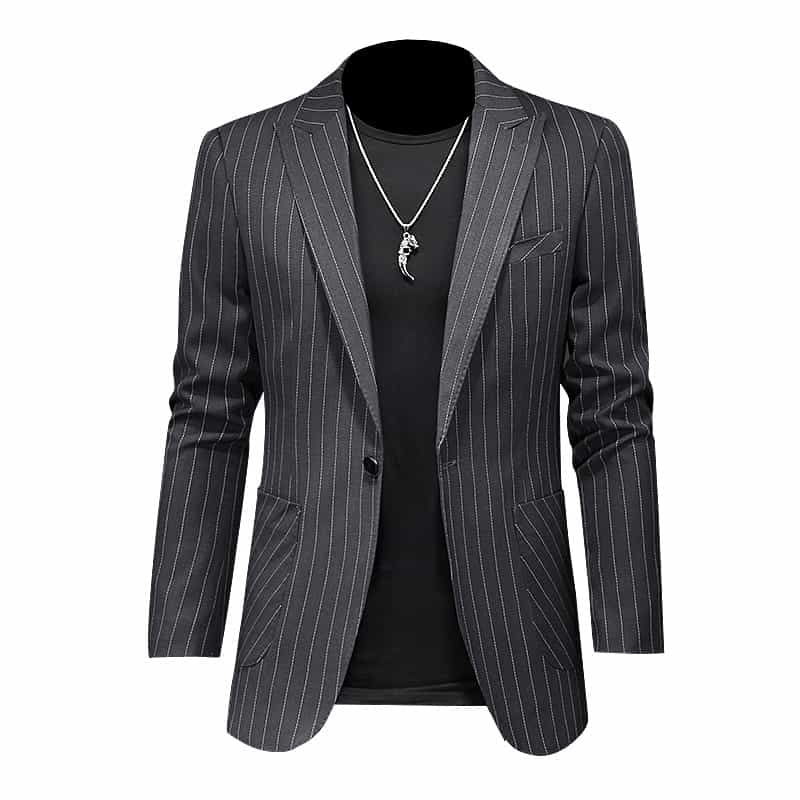 Mogu Men Striped Black in One Button Outfit Dinner Jacket Homecoming Party Sports Coat Single Breasted, 36 / Black