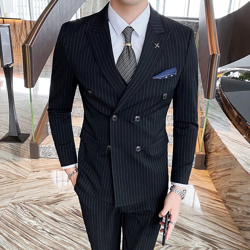 Men's Suits 3 Piece Striped Tuxedo Skinny Pinstriped Tux