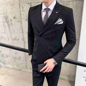Mens 3 Piece Double Breasted Suits  in Solid Brown Black Grey