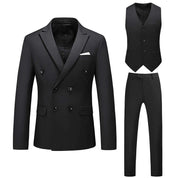 Mens 3 Piece Double Breasted Suit in Plain 10 Colors