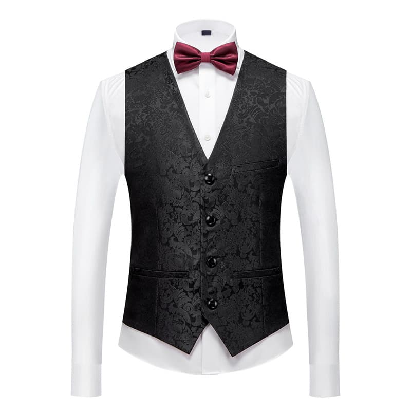 Mens Single Breasted Elegant Printed Vest Slim Fit Solid Waistcoat