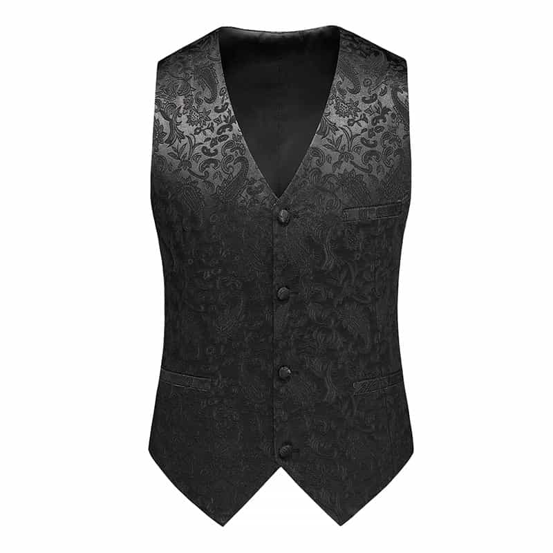Men Embroidered Vest Slim Fit  Jacquard Black Red Blue Waistcoat For Prom Groomsman Wedding